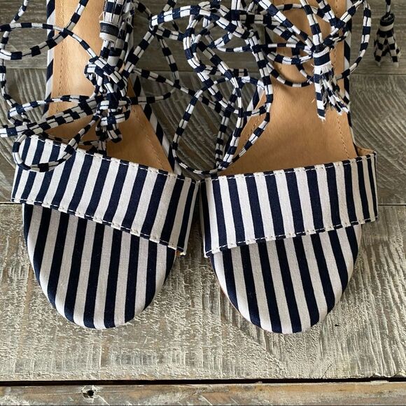 Nwob- LULU’S -Lindzee Blue Stripe Lace-Up Wedges (Size:7.5) - Picture 8 of 9